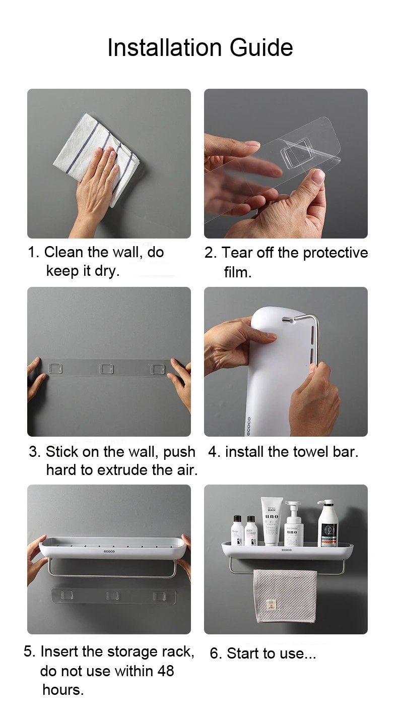 ECOCO Bathroom Storage Rack Shower Shelf Punch Drill Free Adhesive Cosmetic Organizer On Wall Towel Hanger Kitchen Organizer