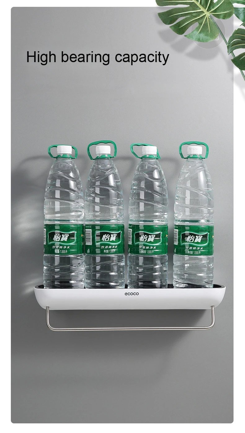 ECOCO Bathroom Storage Rack Shower Shelf Punch Drill Free Adhesive Cosmetic Organizer On Wall Towel Hanger Kitchen Organizer