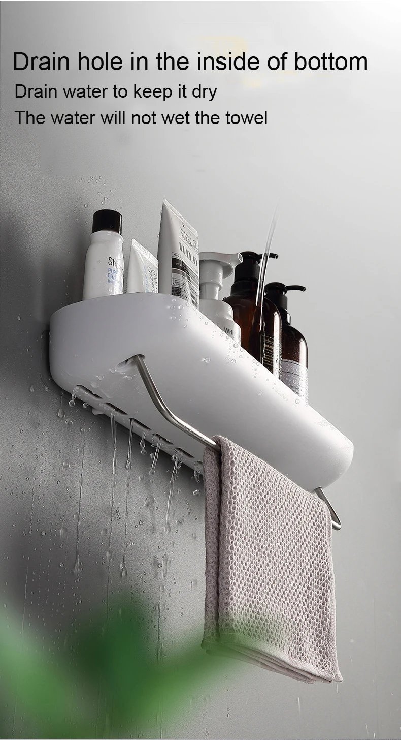 ECOCO Bathroom Storage Rack Shower Shelf Punch Drill Free Adhesive Cosmetic Organizer On Wall Towel Hanger Kitchen Organizer