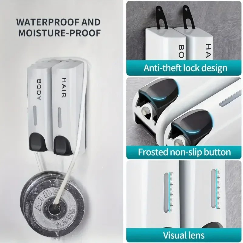 1/2/3Heads Manual Soap Dispenser Wall Mounted Hotel Shampoo Box Bath Box 400ML Soap Bottle Wall Hanger Press Dispenser Home