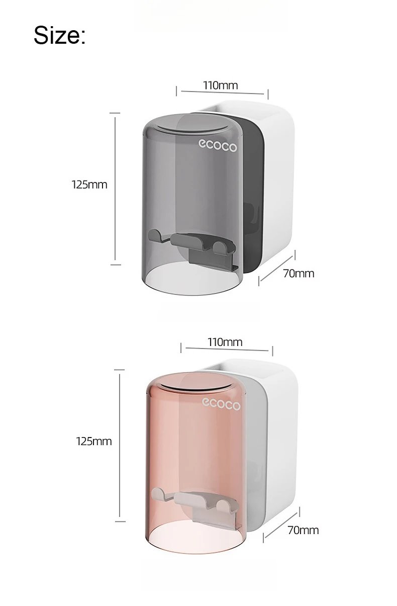 ECOCO Toothbrush Holder and Cup Set Wall Mount Bathroom Accessory Punch Free Mouthwash Holder for Single Home School Student