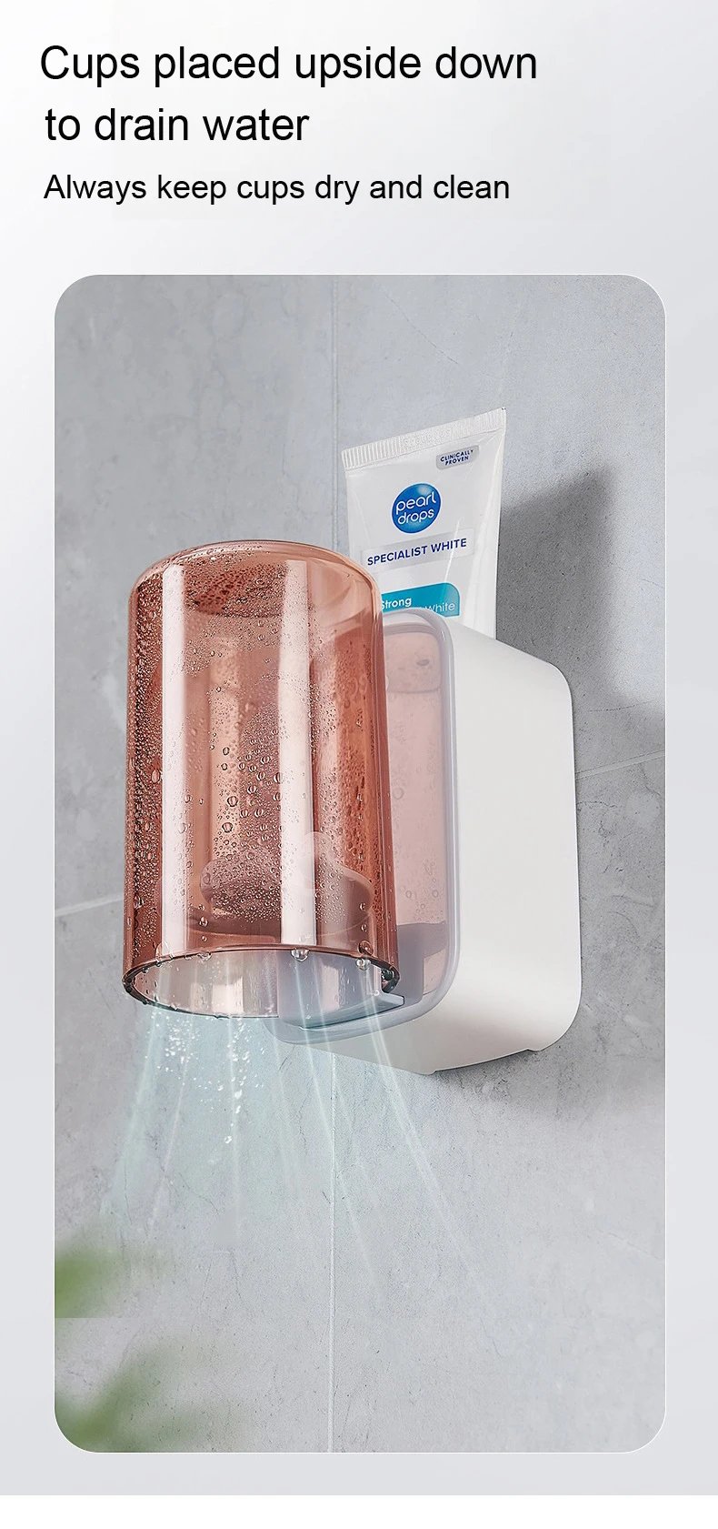 ECOCO Toothbrush Holder and Cup Set Wall Mount Bathroom Accessory Punch Free Mouthwash Holder for Single Home School Student