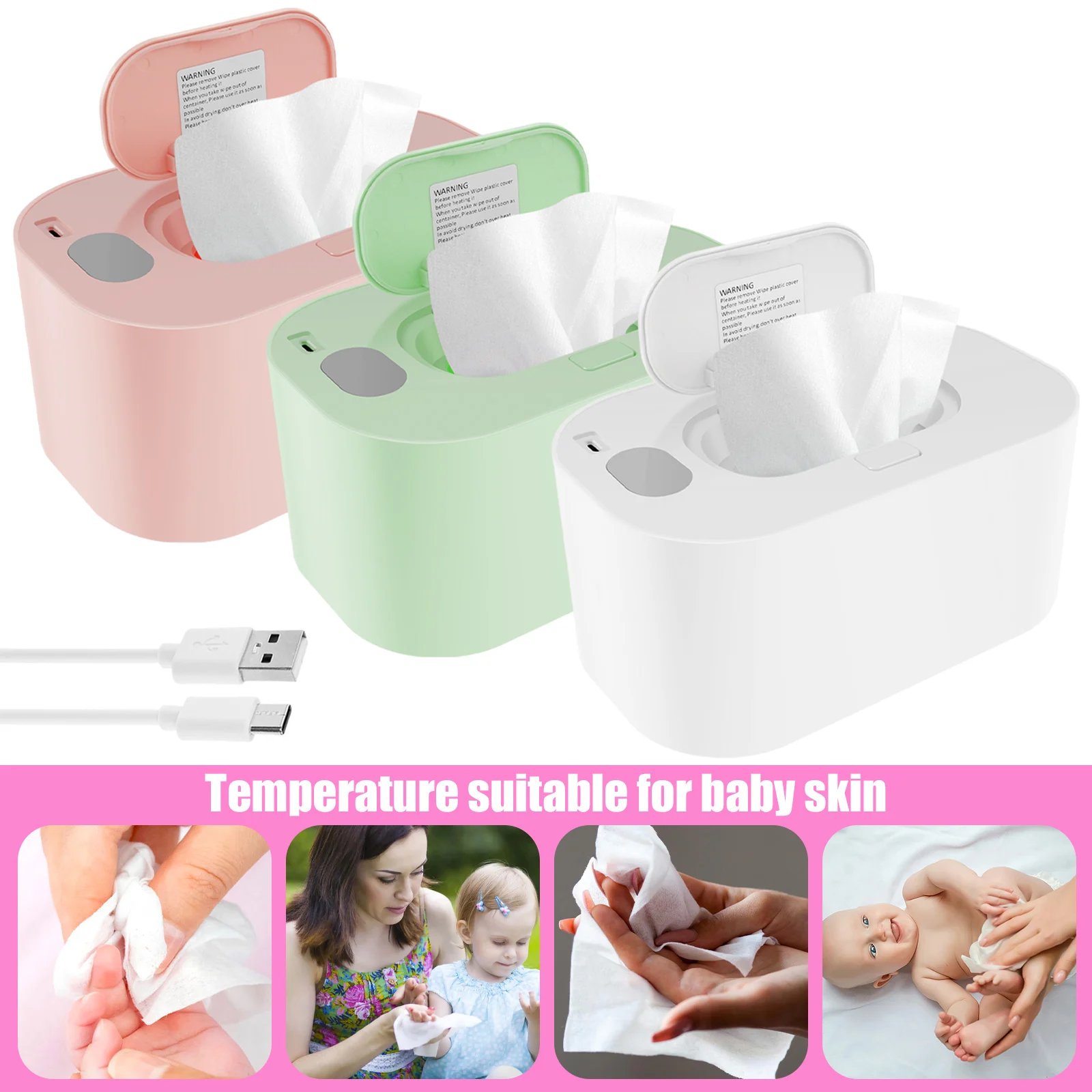 Baby Wipe Warmer Keeps Wipes USB 3 Adjustable Temperature Portable Heating Diaper Wipe Dispenser Baby Wipe Warmer Keeps Wipes USB 3 Adjustable Temperature Portable Heating Diaper Wipe Dispenser