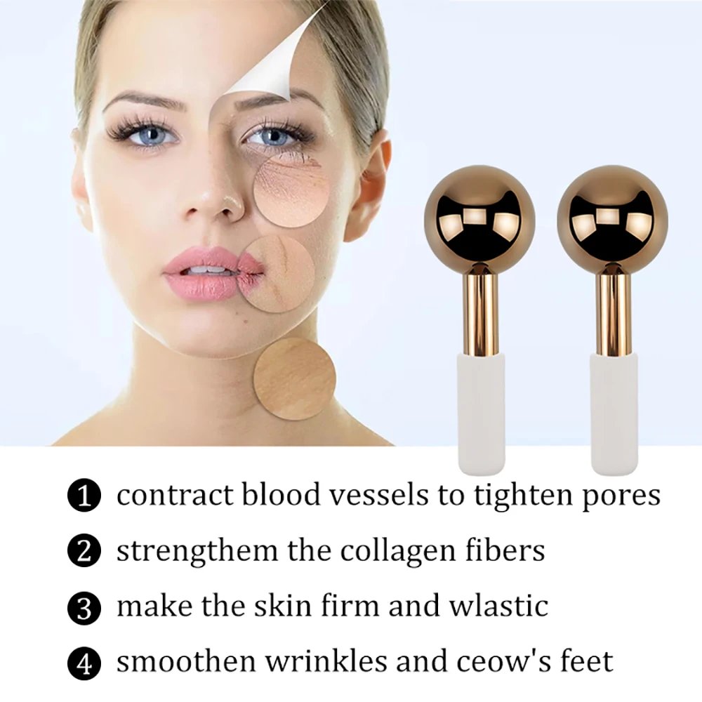 Hot Selling Skin Ice Globes Rose Gold Cooling Facial Ice Globes Beauty Roller Stainless Steel Magic Metal Cold Therapy Hand Held