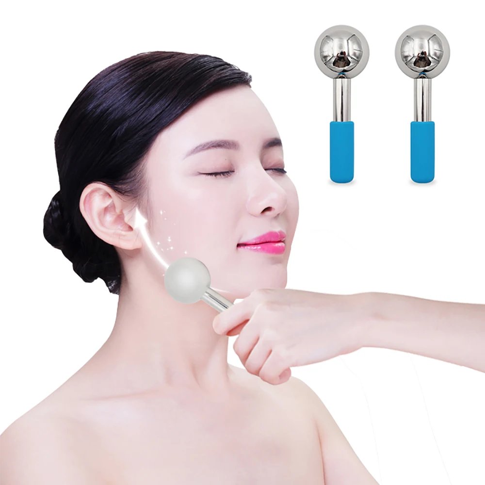 Hot Selling Skin Ice Globes Rose Gold Cooling Facial Ice Globes Beauty Roller Stainless Steel Magic Metal Cold Therapy Hand Held